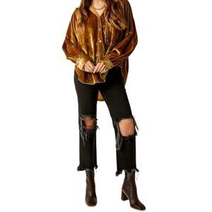 We the Free Night Skies Velvet Shirt - Golden Brown I Size: XL